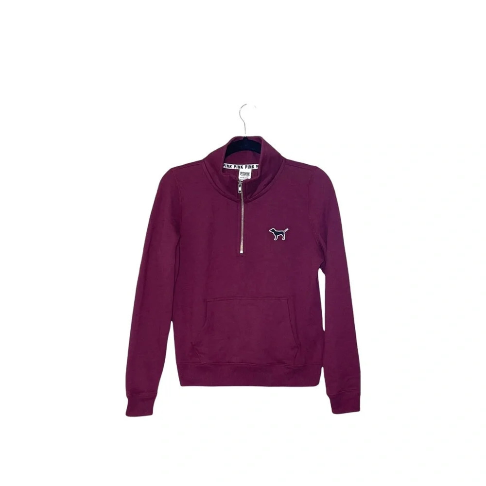 PINK Victoria’s Secret Campus Quarter Zip Sweatshirt Maroon Logo Small Women’s